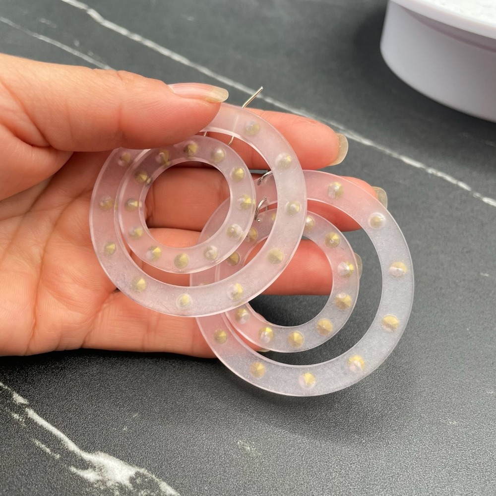 Vintage Clear Acrylic Concentric Circles Embellished Statement Hoop Earrings